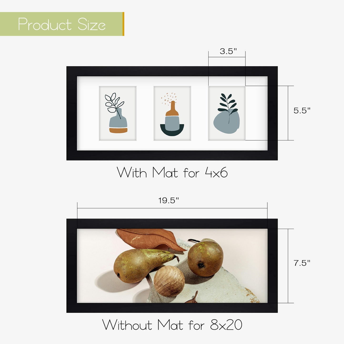 8x20 Collage Picture Frames for Three 4x6 Picture Black Color (10 Pack)