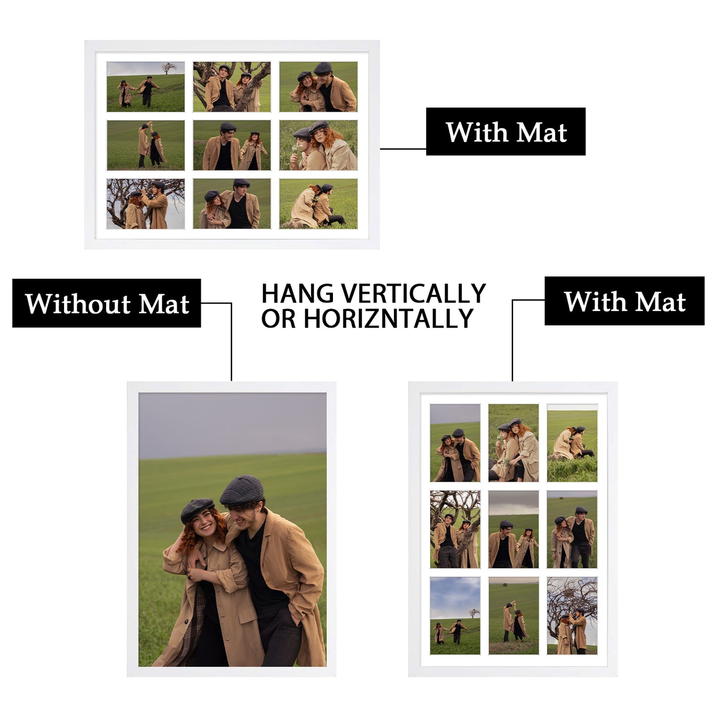 13.6x19.7 Wood Frame for Nine 4x6 Pictures White (8 Pack)