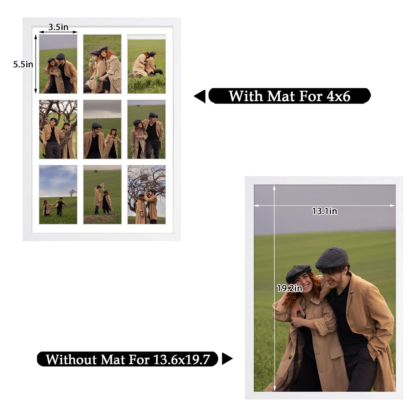 13.6x19.7 Wood Frame for Nine 4x6 Pictures White (8 Pack)