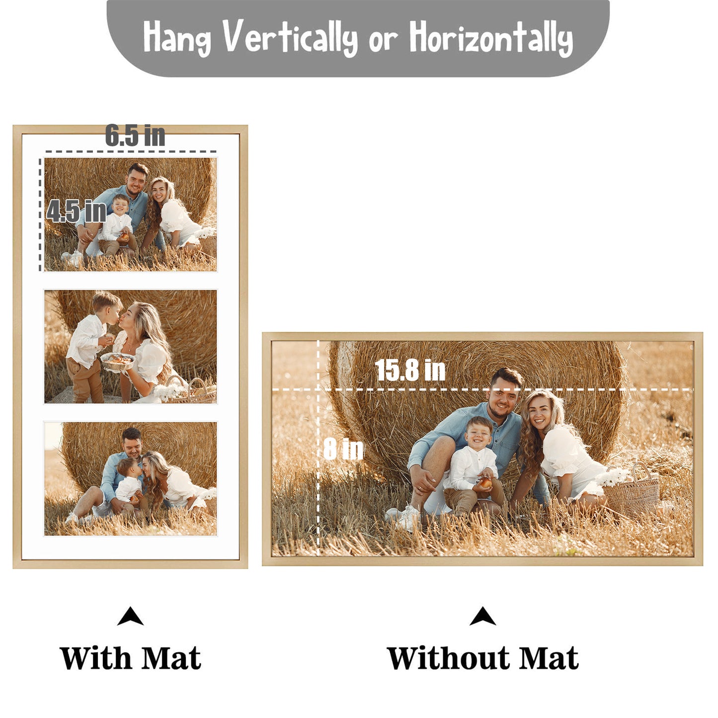 Frametory,8.5x16.3 Collage Picture Frame for Three 5x7 Photos (6 Pack)