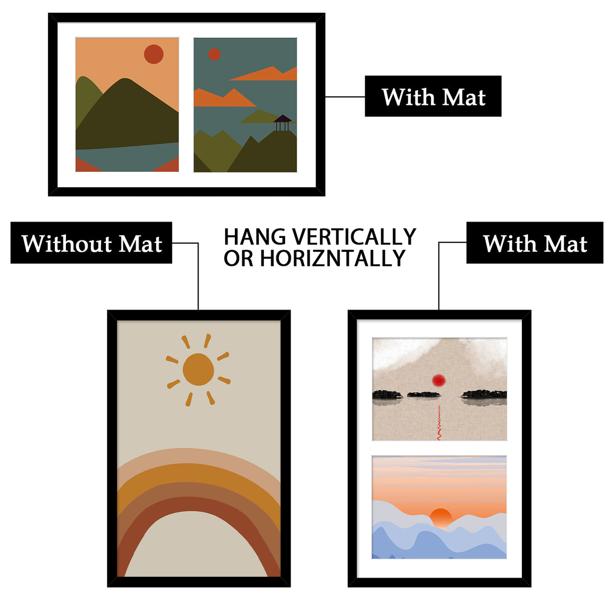 Frametory, 12x19 Wood Picture Frame For Two 8x10 Photo Black (8 Pack)