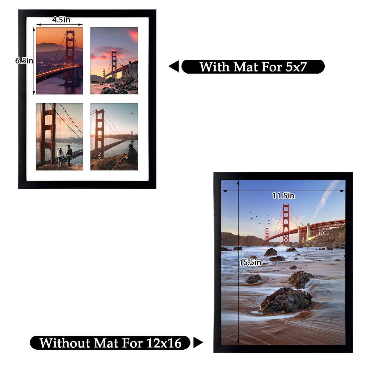 Frametory, 12x16 Collage Picture Frame Displays Four 5x7 Photos Black (8 Pack)