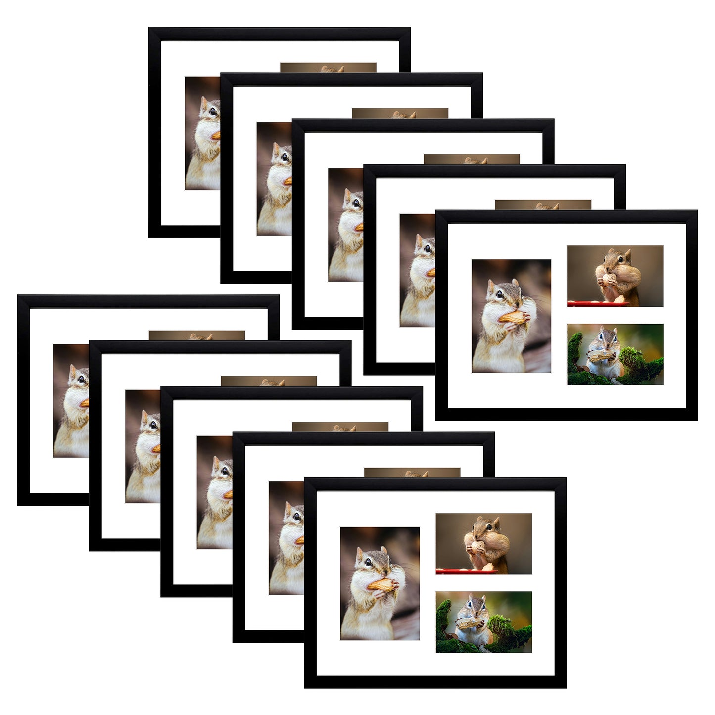 11X14 Collage Picture Frames, Wood Frames with White Mat For One 5X7 And Two 4X6 Photos, Black (10 Pcs per Box)
