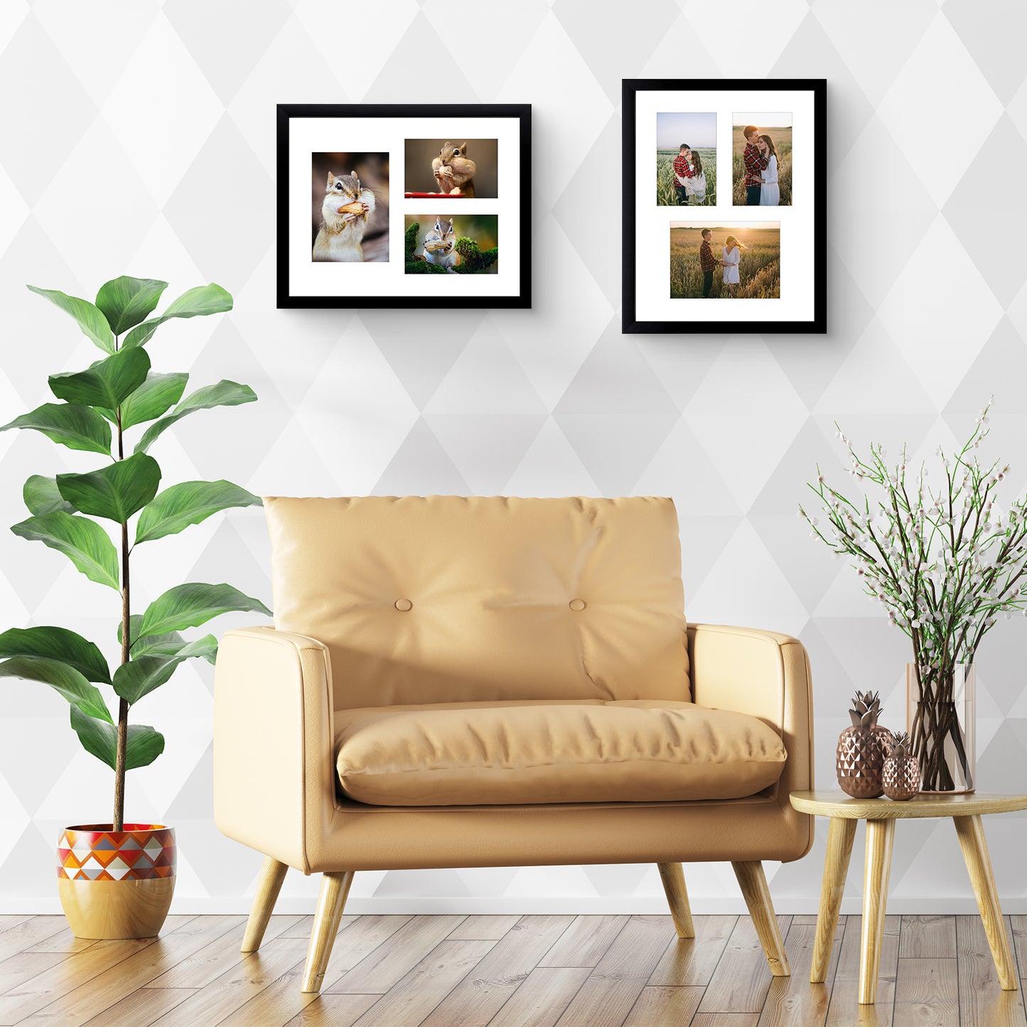 11x14 Collage Picture Frames with White Mat For One 5x7 And Two 4x6 Photos Black Color (10 Pack)