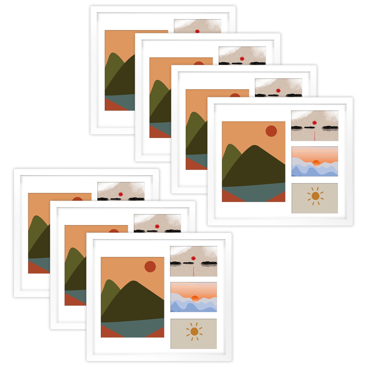14X16 Collage Picture Frames, Wood Frames with White Mat For One 8X10 And Three 4X6 Photos, White (8 Pcs per Box)