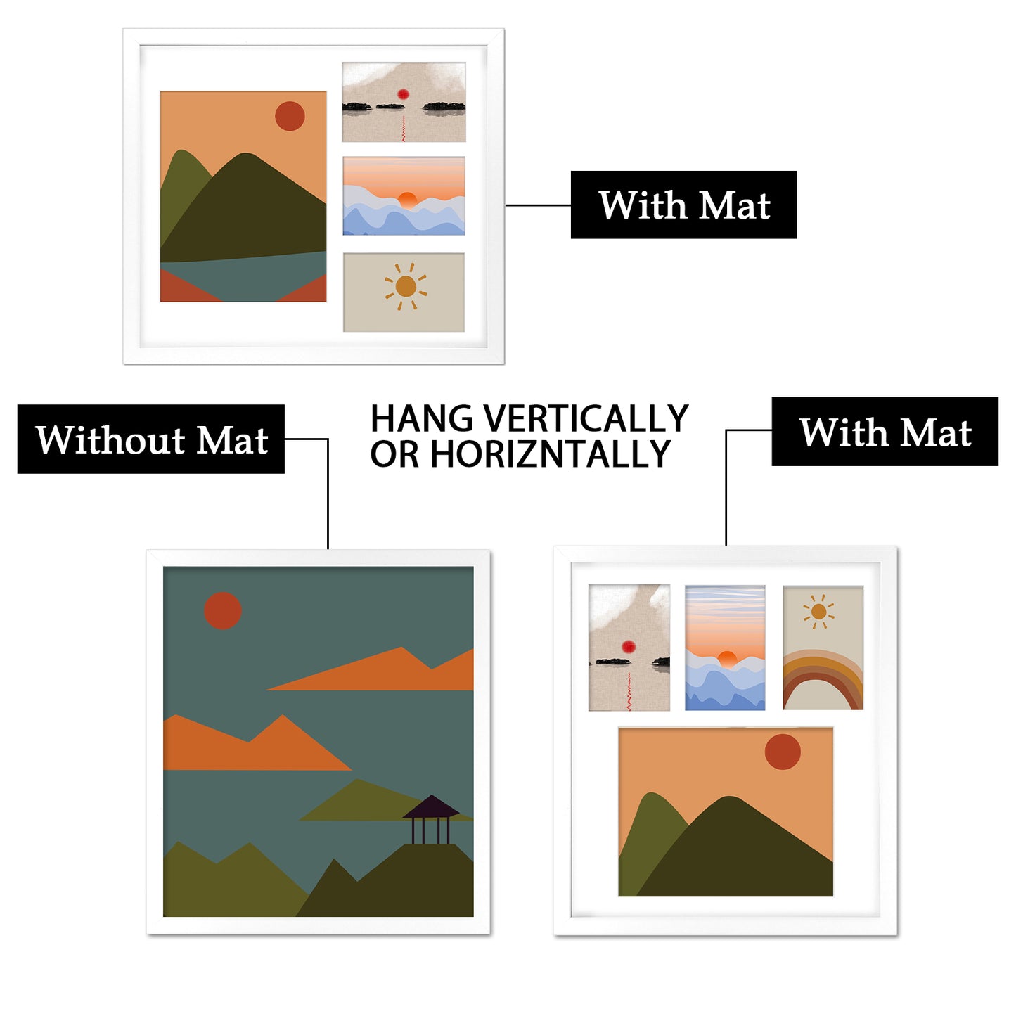 14x16 Collage Picture Frames with White Mat For One 8x10 And Three 4x6 Photos White Color(8 Pack)