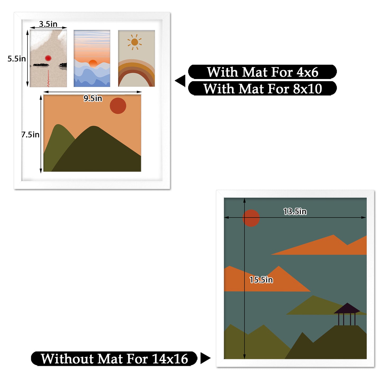 14x16 Collage Picture Frames with White Mat For One 8x10 And Three 4x6 Photos White Color(8 Pack)