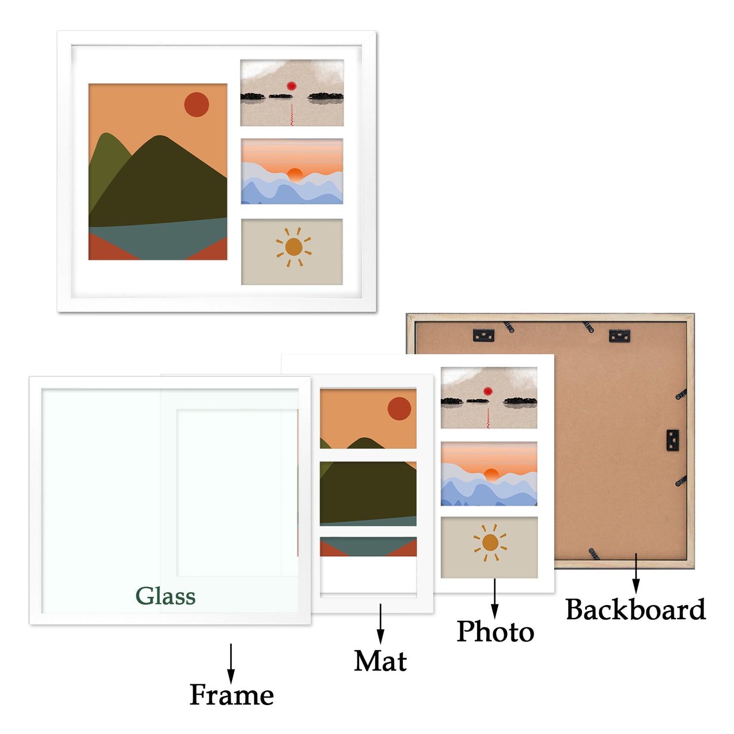 14x16 Collage Picture Frames with White Mat For One 8x10 And Three 4x6 Photos White Color(8 Pack)