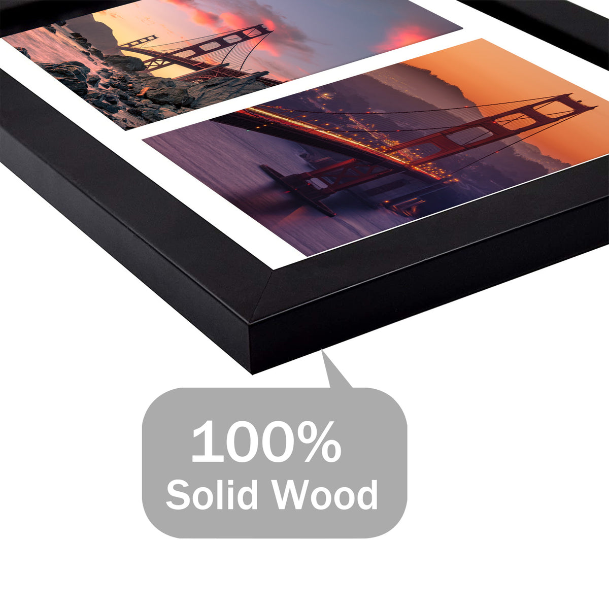 Frametory, 8.5x11 Wood Picture Frame for Two 5x7 Photos Black (10 Pack)