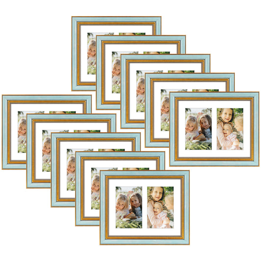 8x10 Blue Gold Collage Photo Frame for Two 4x6 Picture (10 Pack)