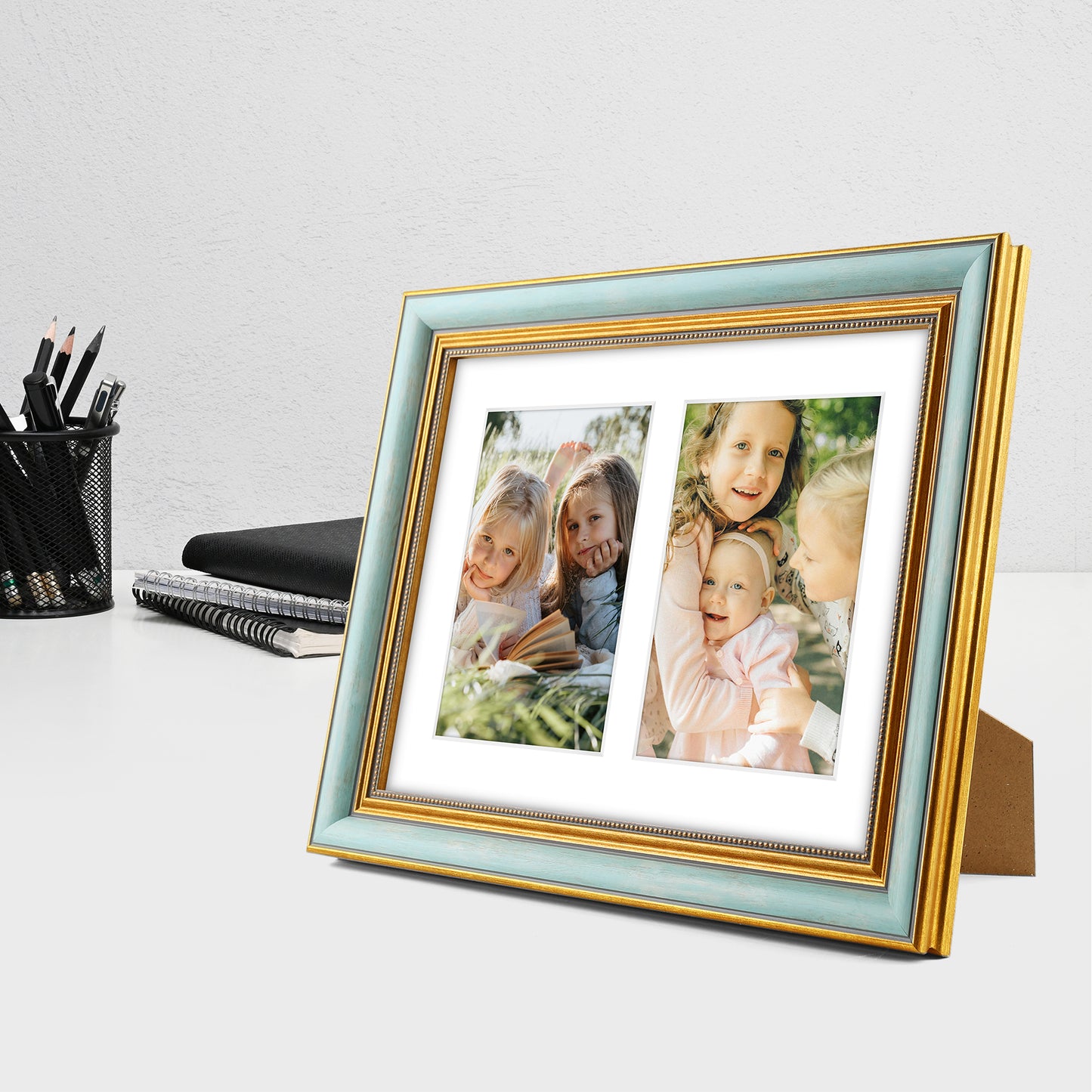 8x10 Blue Gold Collage Photo Frame for Two 4x6 Picture (10 Pack)