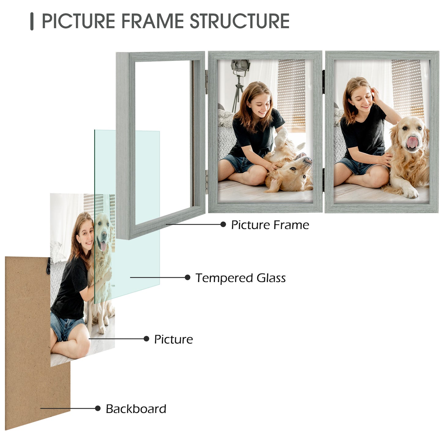 Clearance 4x6 Three Picture Frame Grey (8 Pack)
