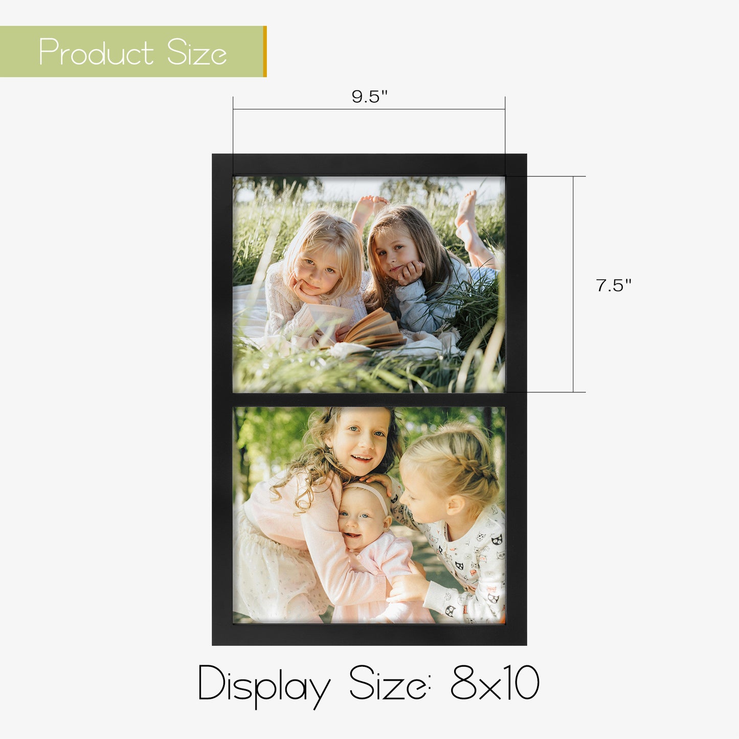 Frametory,10x16 Collage Picture Frame Display Two 8x10 Photos Black (8 Pack)