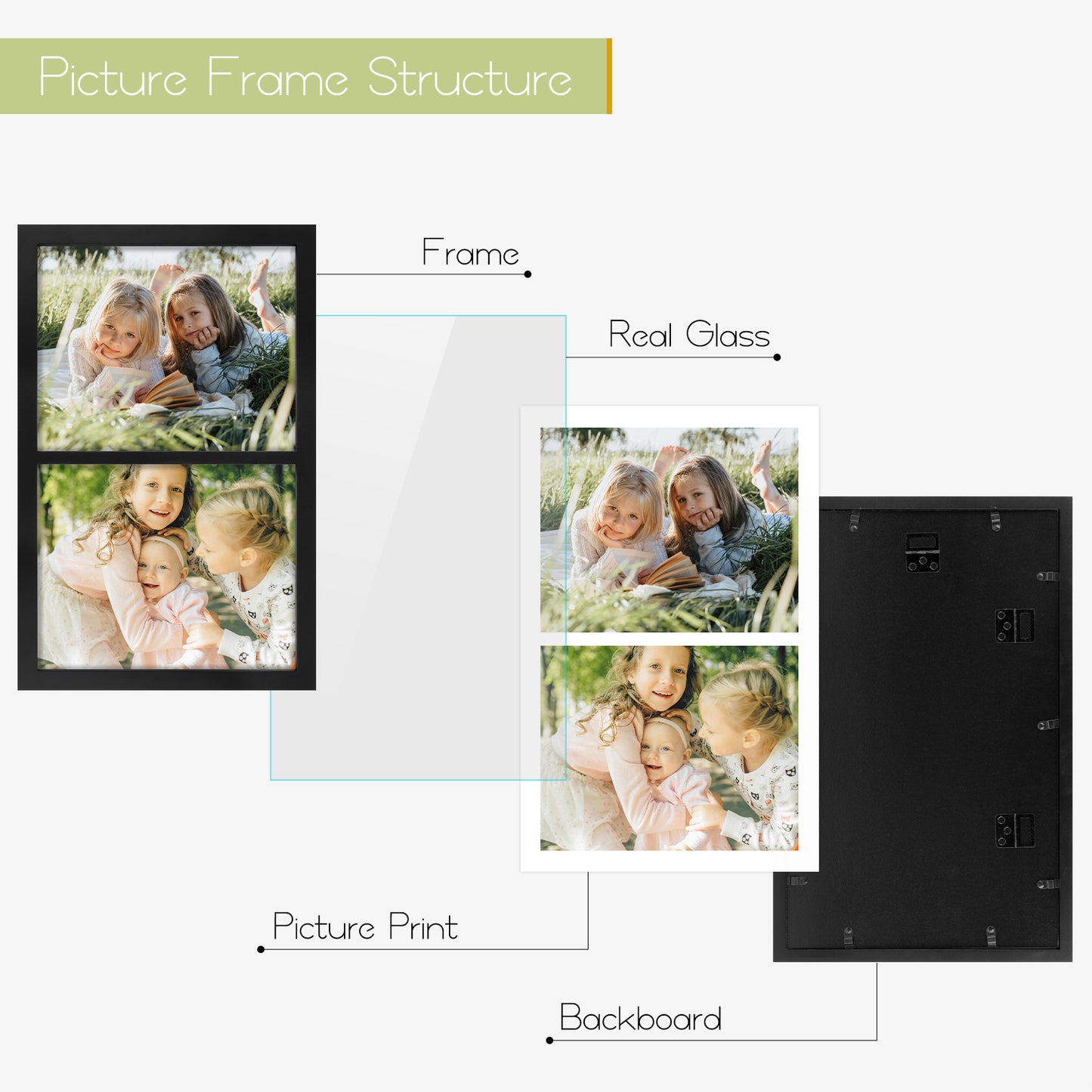 Frametory,10x16 Collage Picture Frame Display Two 8x10 Photos Black (8 Pack)