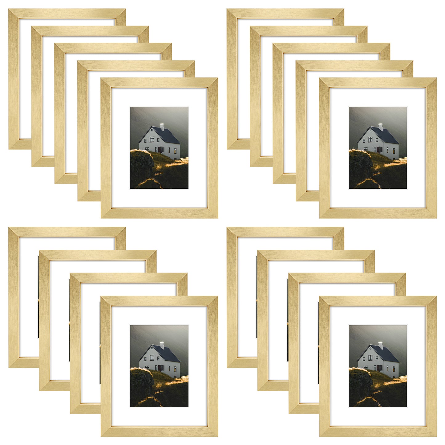 Frametory,8x10 Picture Frame with White Mat for 5x7 Photo Gold(18 Pcs Per Box)