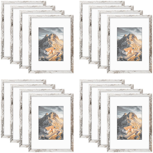 Frametory, 9x12 Rustic White Picture Frames for 6x8 Photos (16 Pack)