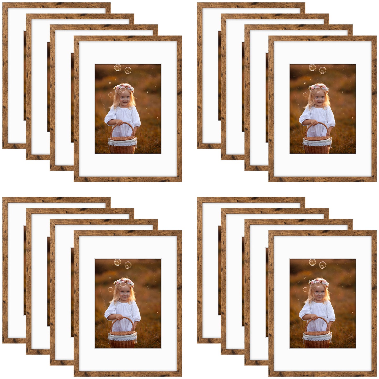Frametory, 12x16 Brown Picture Frames for 8.5x11 Photos (16 Pack)