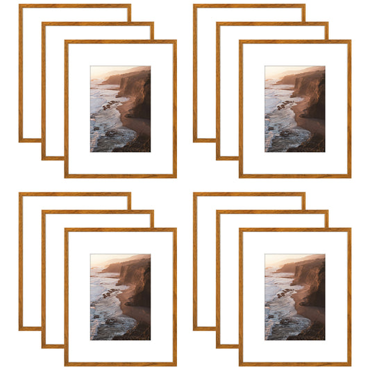 Clearance 8x10 Aluminum Picture Frames with White Mat for 5x7 Photo (12 Pack)